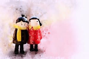 Psychology ONE Digital painting of couple dolls, watercolour